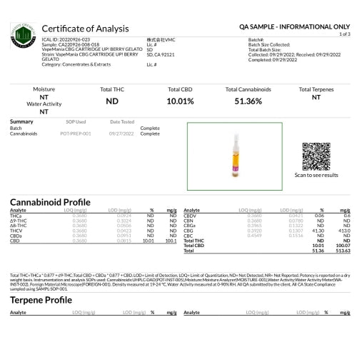 Vape Mania CBG52%リキッドカ－トリッジ